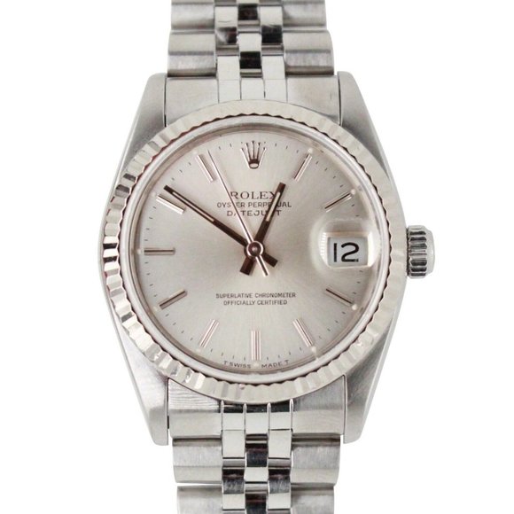 ROLEX DATEJUST MID-SIZE WATCH SILVER INDEX DIAL 18KW&STEEL FLUTED JUBILEE 68274 - Picture 1 of 9